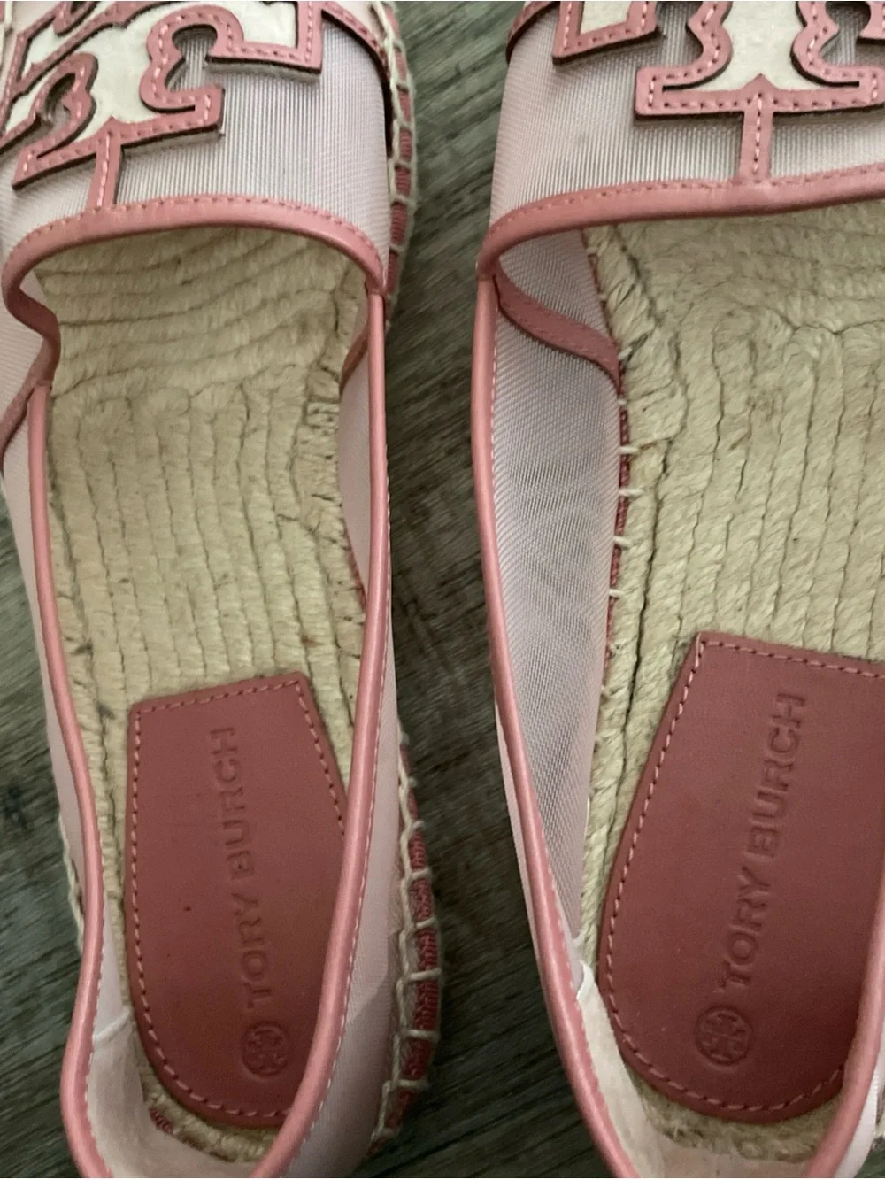 Tory Burch Ines Espadrille Mesh/Calf Leather/Silk Suede in Seashell Pink US 8
